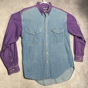 Vintage Nuovo County Seat Chambray Shirt size Medium Long Sleeve Purple Button